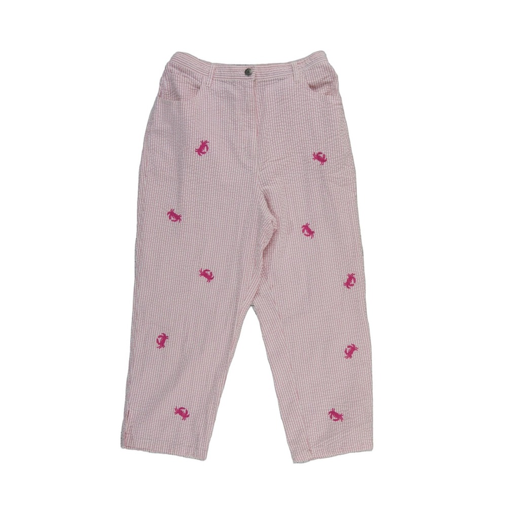 Quacker Factory PinK Crab Seersucker Pants Women's Size Medium Cropped